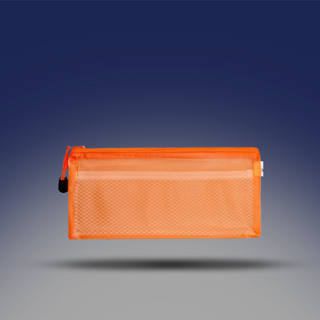 مقلمة بلاستيك شفافة بسوستة لون اورنج